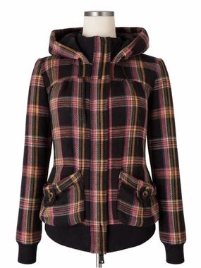 Roxy Plaid Hooded Y2K Jacket Women’s XL Wool Blend 2009 Bella Swan Inspired Coat